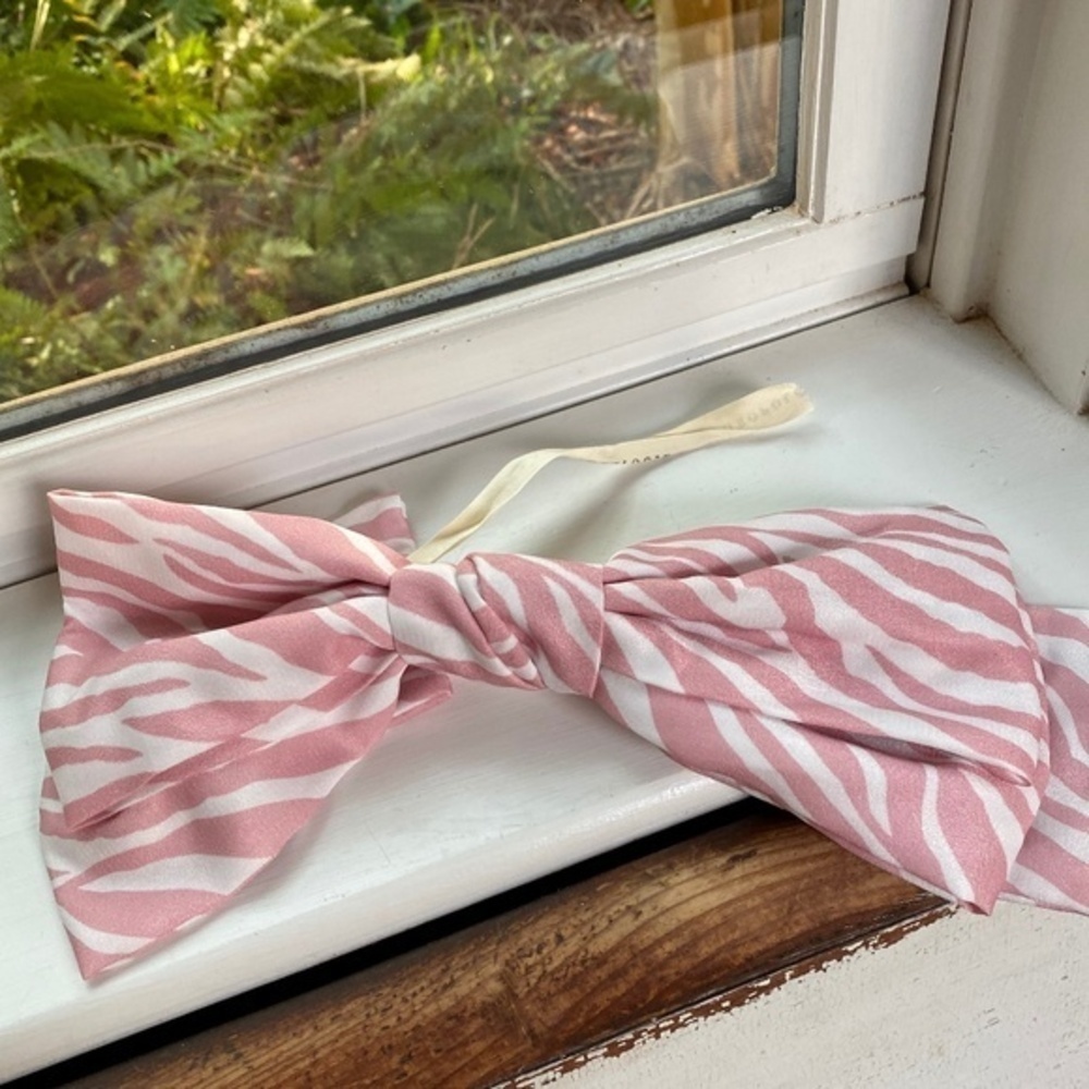 Anthropologie Pink Zebra Satin Hair Bow Barrette